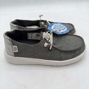 HEY DUDE Wendy Metallic Sparkle Slip On Casual Comfort Shoe Charcoal Girls 1